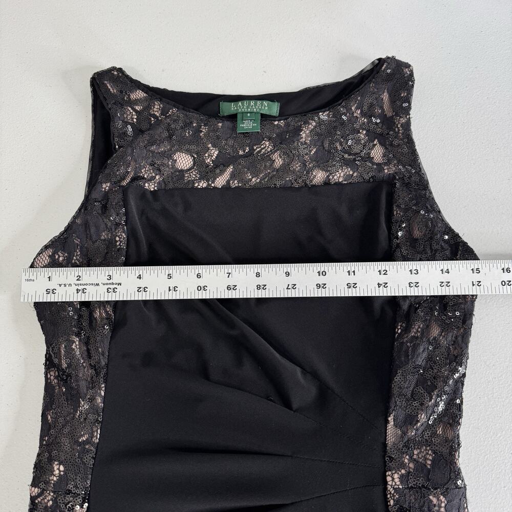 Lauren‎ Ralph Lauren Evening Gown Womens 6 Black Lace Sequin Panel Ruched Maxi - Picture 6 of 9
